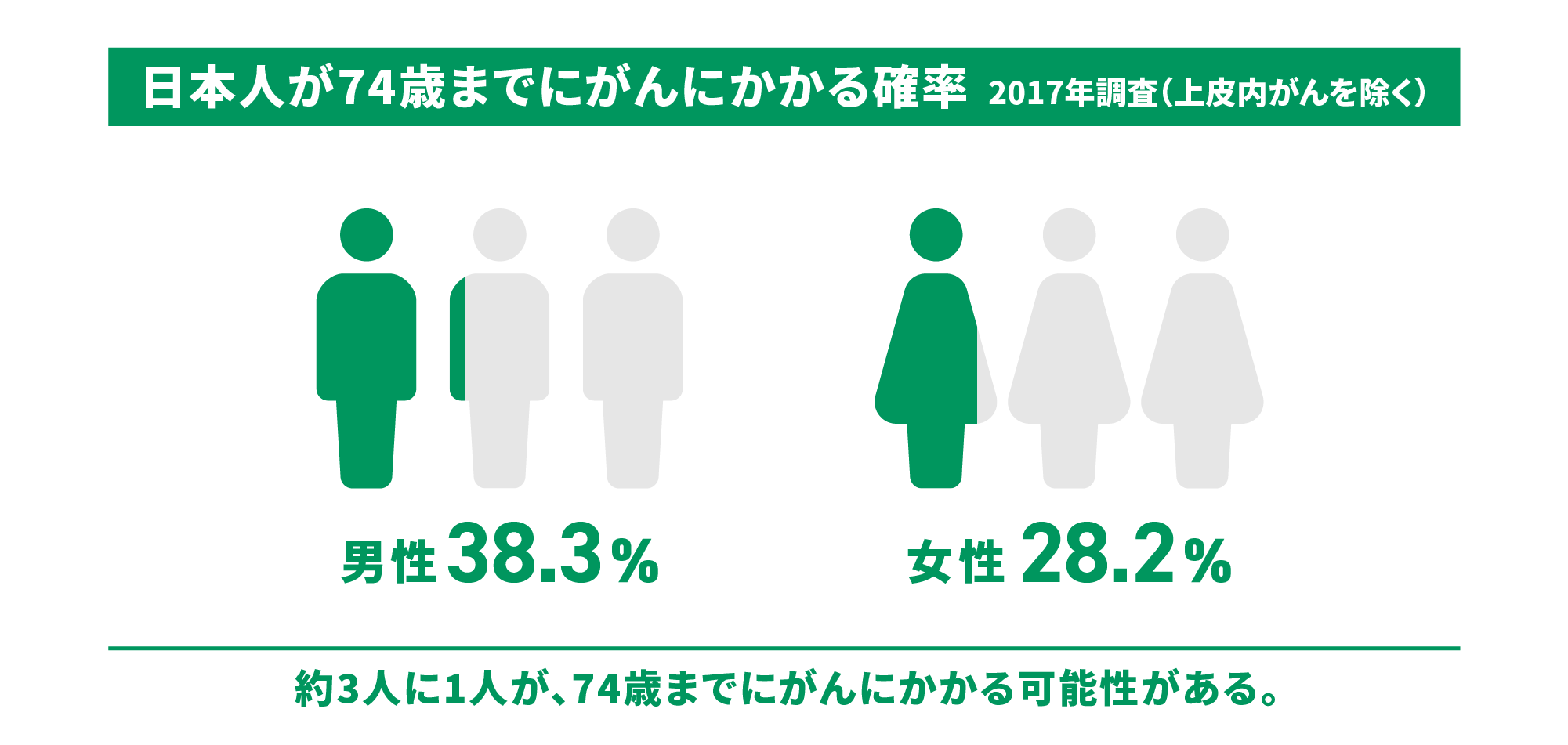 日本人が74歳までにがんにかかる確率 2017年調査（上皮内がんを除く）